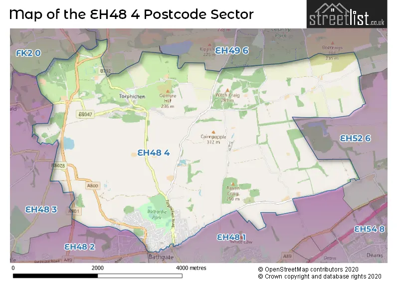 Map of the EH48 4 and surrounding postcode sector