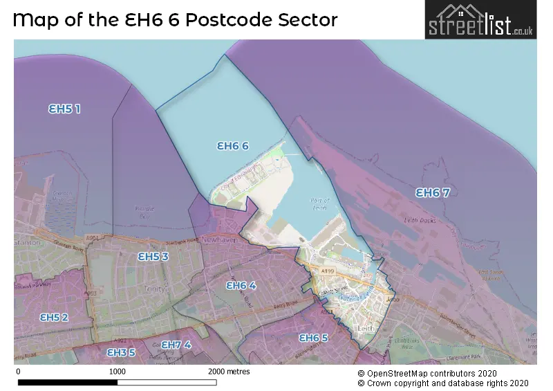 Map of the EH6 6 and surrounding postcode sector