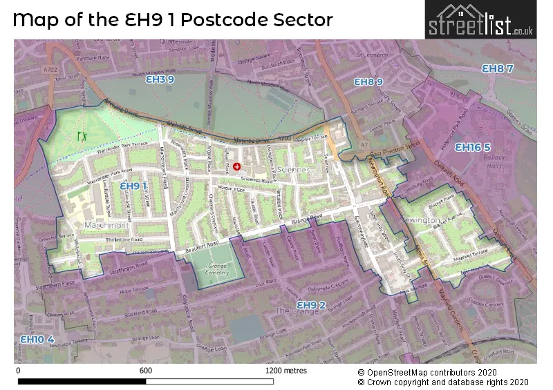 Map of the EH9 1 and surrounding postcode sector