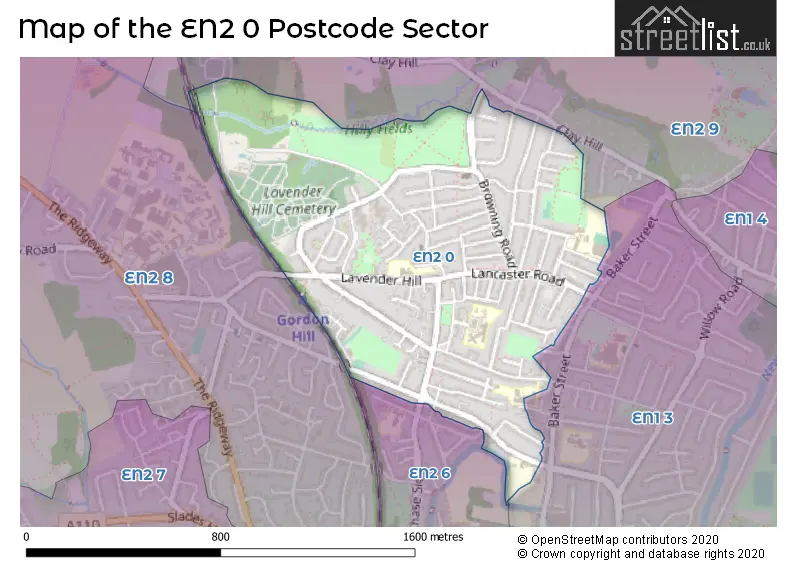 Map of the EN2 0 and surrounding postcode sector