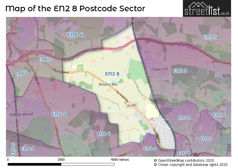 Map of the EN2 8 and surrounding postcode sector