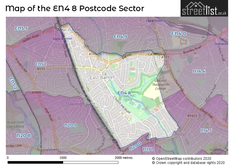 Map of the EN4 8 and surrounding postcode sector