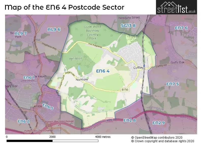 Map of the EN6 4 and surrounding postcode sector