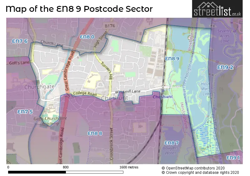 Map of the EN8 9 and surrounding postcode sector