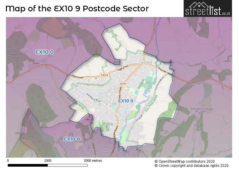 Map of the EX10 9 and surrounding postcode sector