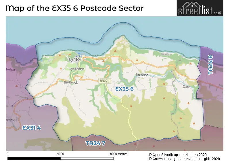 Map of the EX35 6 and surrounding postcode sector