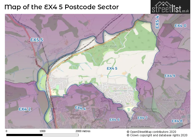 Map of the EX4 5 and surrounding postcode sector