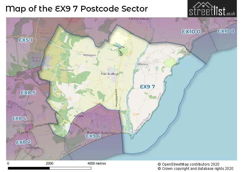 Map of the EX9 7 and surrounding postcode sector