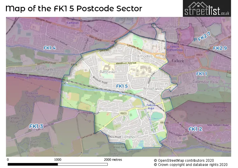 Map of the FK1 5 and surrounding postcode sector