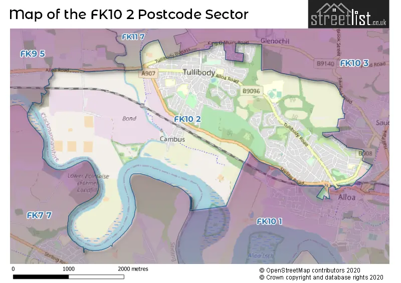 Map of the FK10 2 and surrounding postcode sector