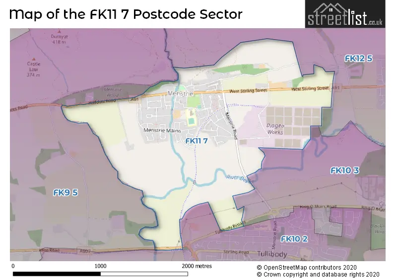 Map of the FK11 7 and surrounding postcode sector