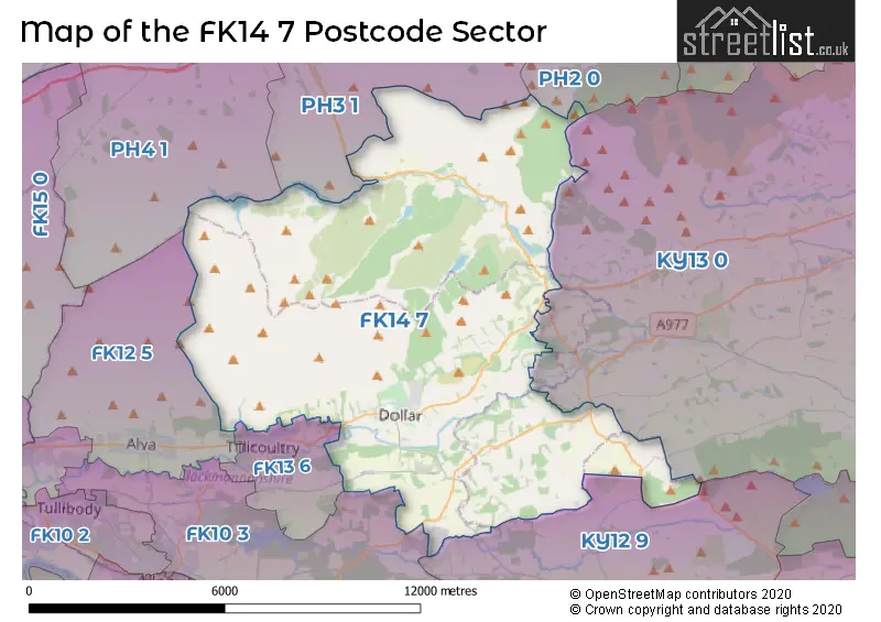 Map of the FK14 7 and surrounding postcode sector