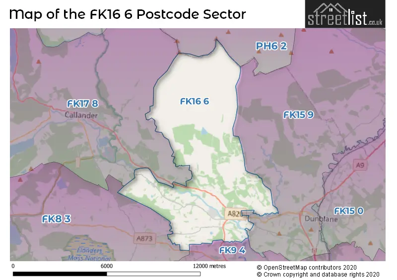 Map of the FK16 6 and surrounding postcode sector