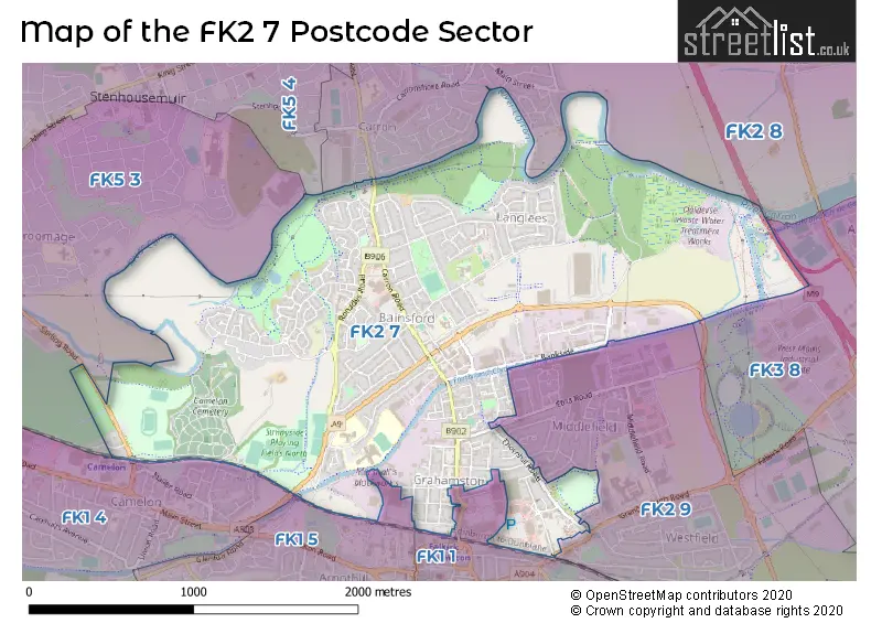 Map of the FK2 7 and surrounding postcode sector