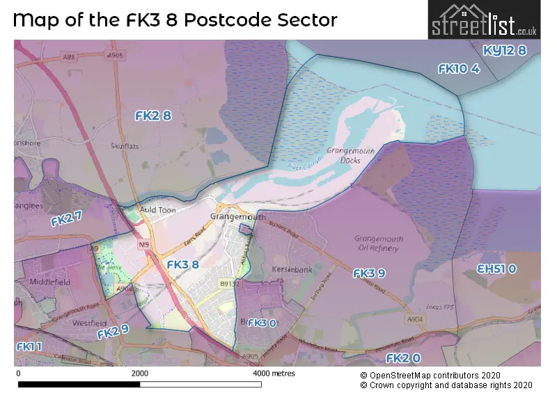 Map of the FK3 8 and surrounding postcode sector