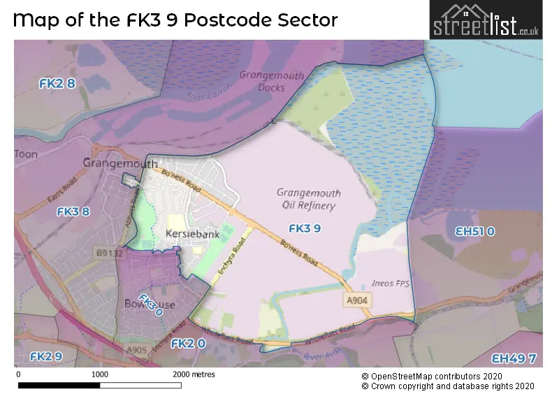 Map of the FK3 9 and surrounding postcode sector