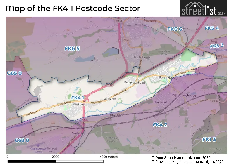 Map of the FK4 1 and surrounding postcode sector