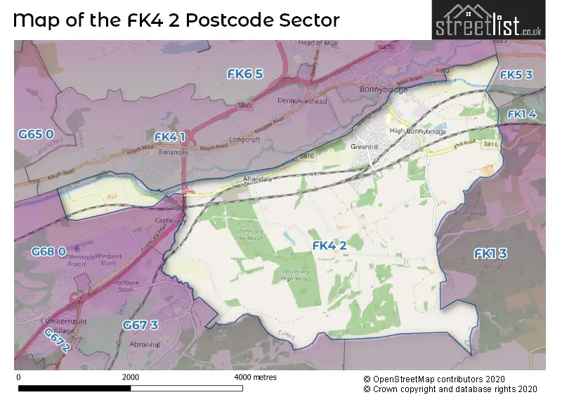 Map of the FK4 2 and surrounding postcode sector