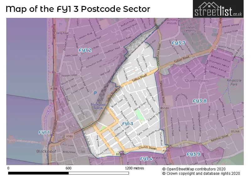 Map of the FY1 3 and surrounding postcode sector