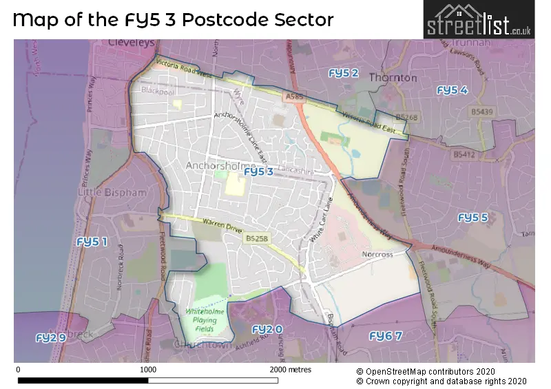 Map of the FY5 3 and surrounding postcode sector