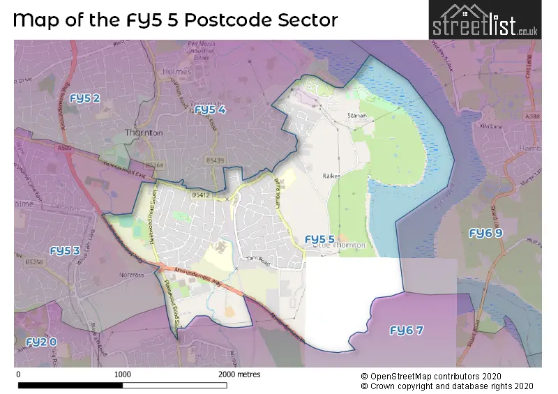 Map of the FY5 5 and surrounding postcode sector