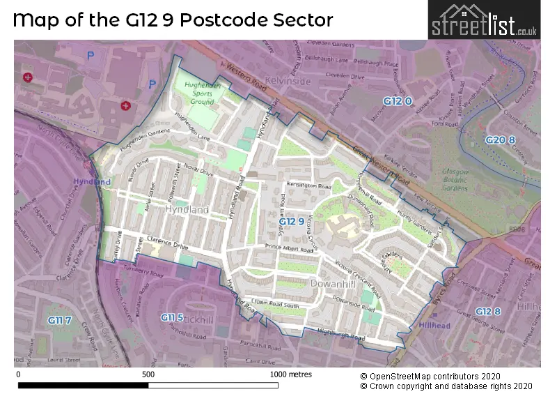 Map of the G12 9 and surrounding postcode sector