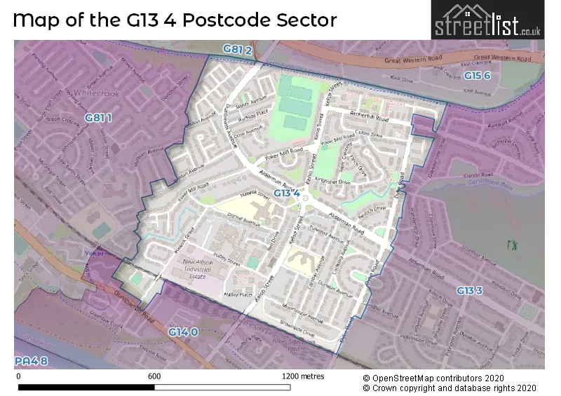 Map of the G13 4 and surrounding postcode sector