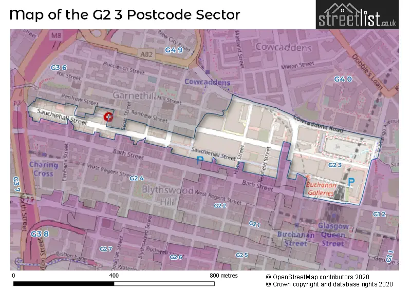 Map of the G2 3 and surrounding postcode sector