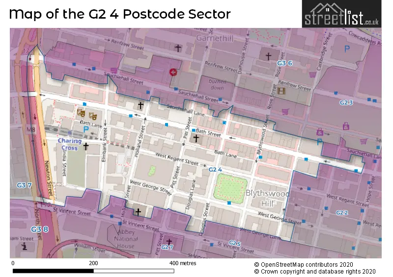 Map of the G2 4 and surrounding postcode sector