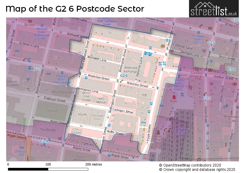 Map of the G2 6 and surrounding postcode sector