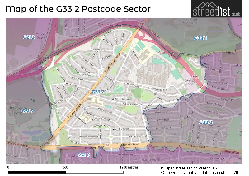 Map of the G33 2 and surrounding postcode sector