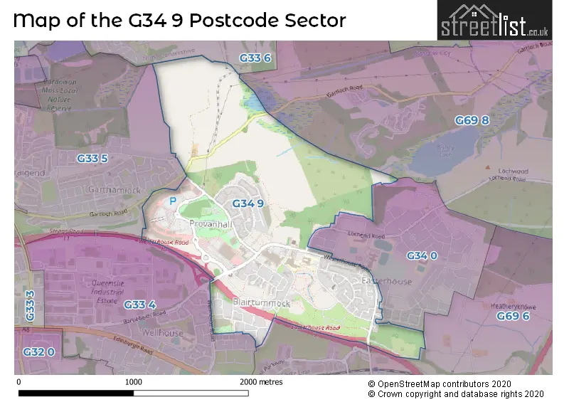 Map of the G34 9 and surrounding postcode sector