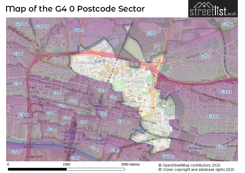 Map of the G4 0 and surrounding postcode sector