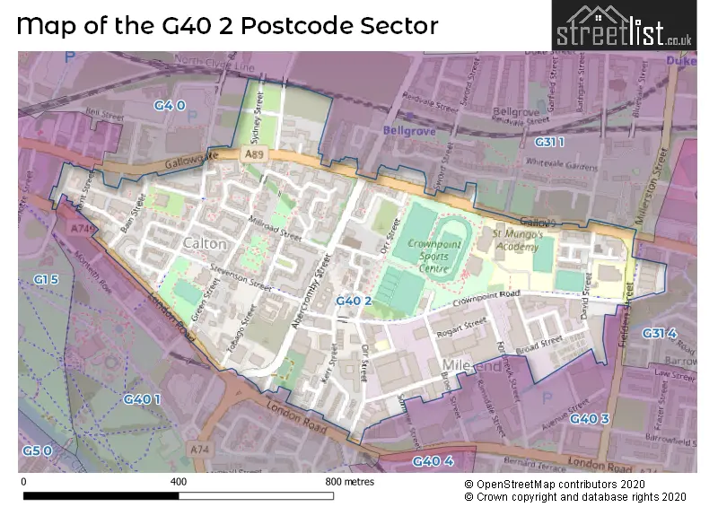 Map of the G40 2 and surrounding postcode sector