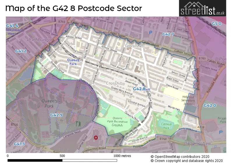 Map of the G42 8 and surrounding postcode sector