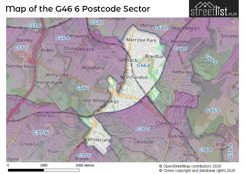 Map of the G46 6 and surrounding postcode sector