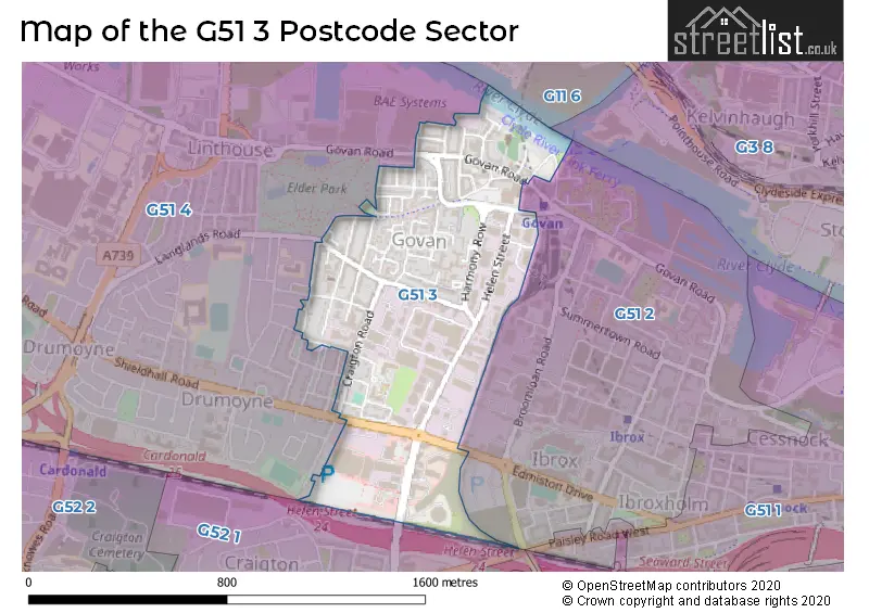 Map of the G51 3 and surrounding postcode sector