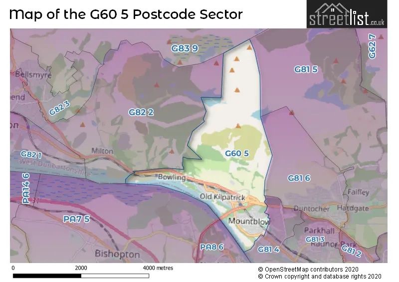 Map of the G60 5 and surrounding postcode sector