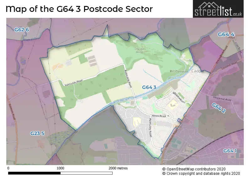 Map of the G64 3 and surrounding postcode sector