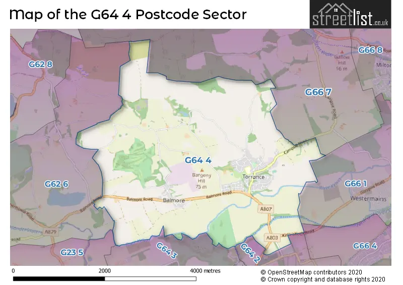 Map of the G64 4 and surrounding postcode sector