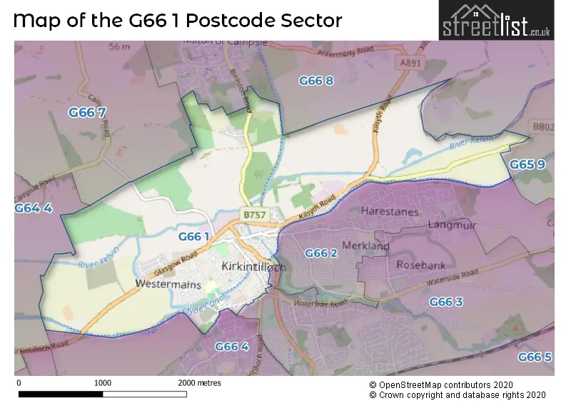 Map of the G66 1 and surrounding postcode sector