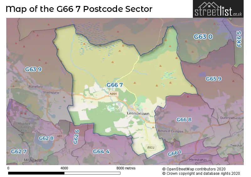 Map of the G66 7 and surrounding postcode sector