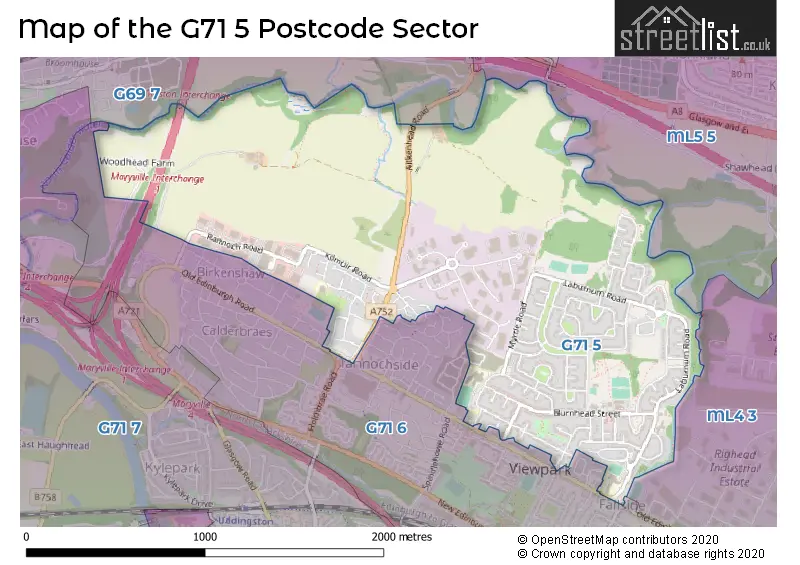 Map of the G71 5 and surrounding postcode sector