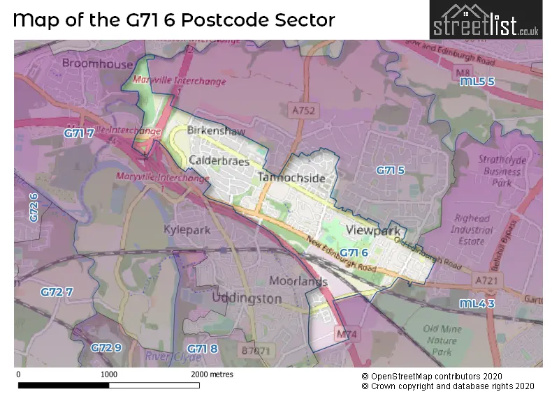 Map of the G71 6 and surrounding postcode sector