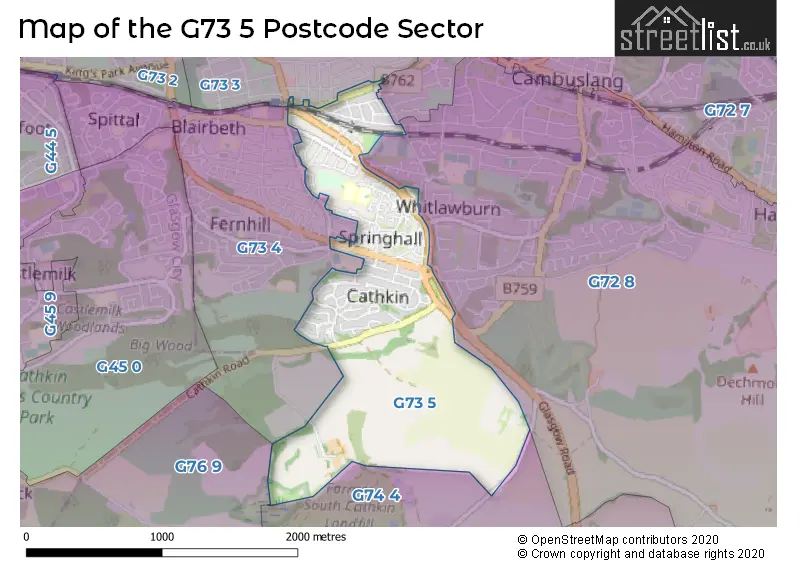 Map of the G73 5 and surrounding postcode sector