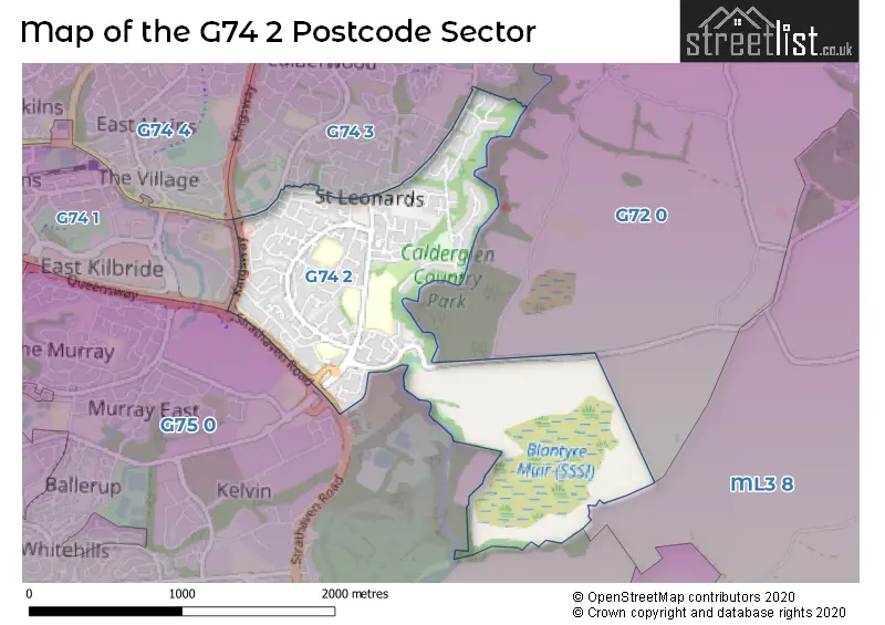 Map of the G74 2 and surrounding postcode sector