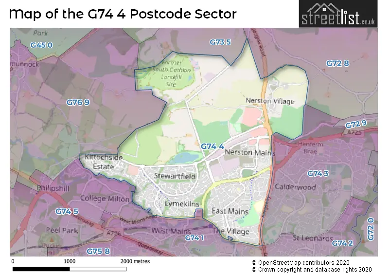 Map of the G74 4 and surrounding postcode sector