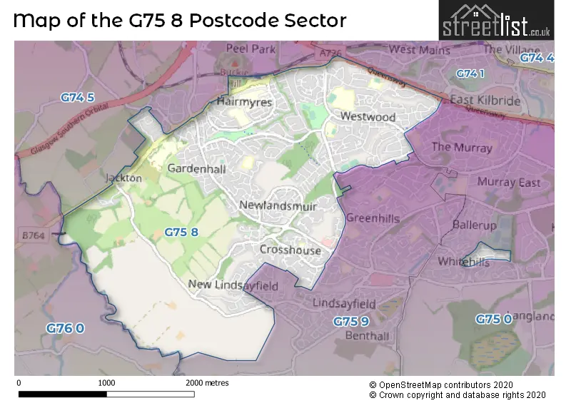 Map of the G75 8 and surrounding postcode sector