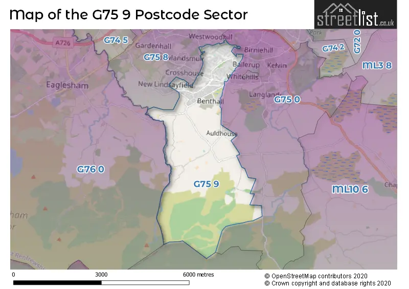 Map of the G75 9 and surrounding postcode sector