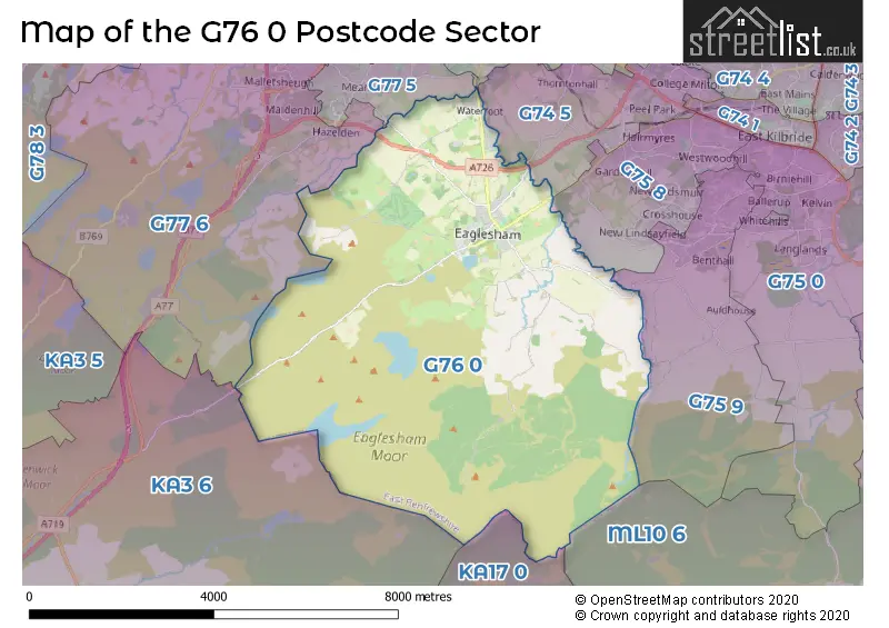 Map of the G76 0 and surrounding postcode sector